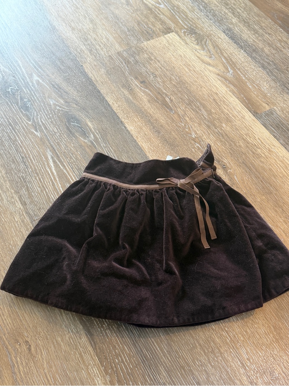 Jacadi Dark Brown Velvet Gathered Skirt with Waist Bow